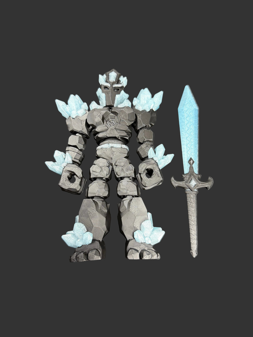 Crystal Warrior Articulated Flexi Figure – Ice Knight Poseable Dragon Guardian – 3D Printed Fantasy Collectible