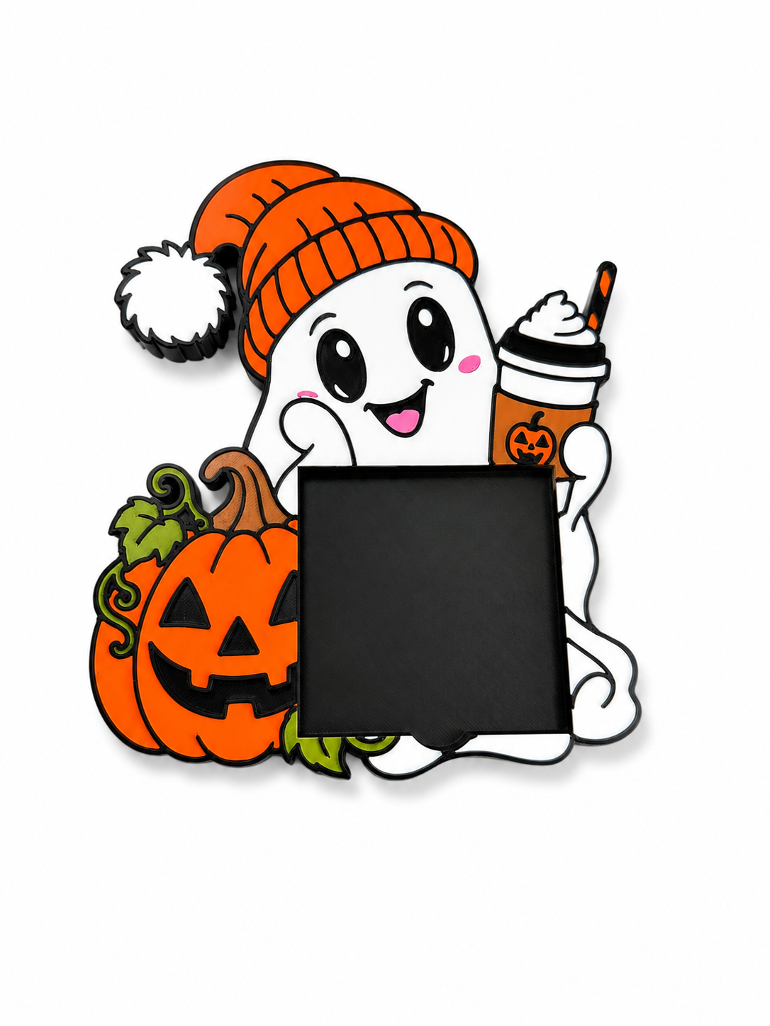 Ghost Sticky Note Holder with Coffee & Pumpkin | Fall Desk Decor | Halloween Office Decor | Post It Note Holder | Cute Ghost Gift