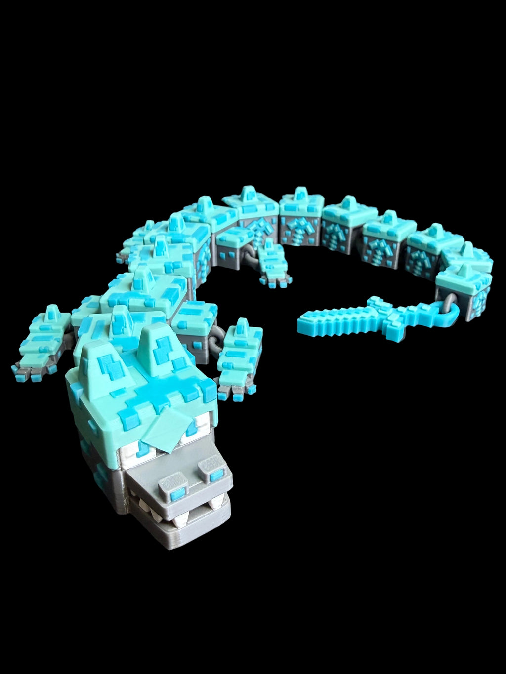 Block Style Pixel Dragon – 19 Inch and 9 Inch Articulated Fantasy Dragon Figure – Poseable 3D Printed Display