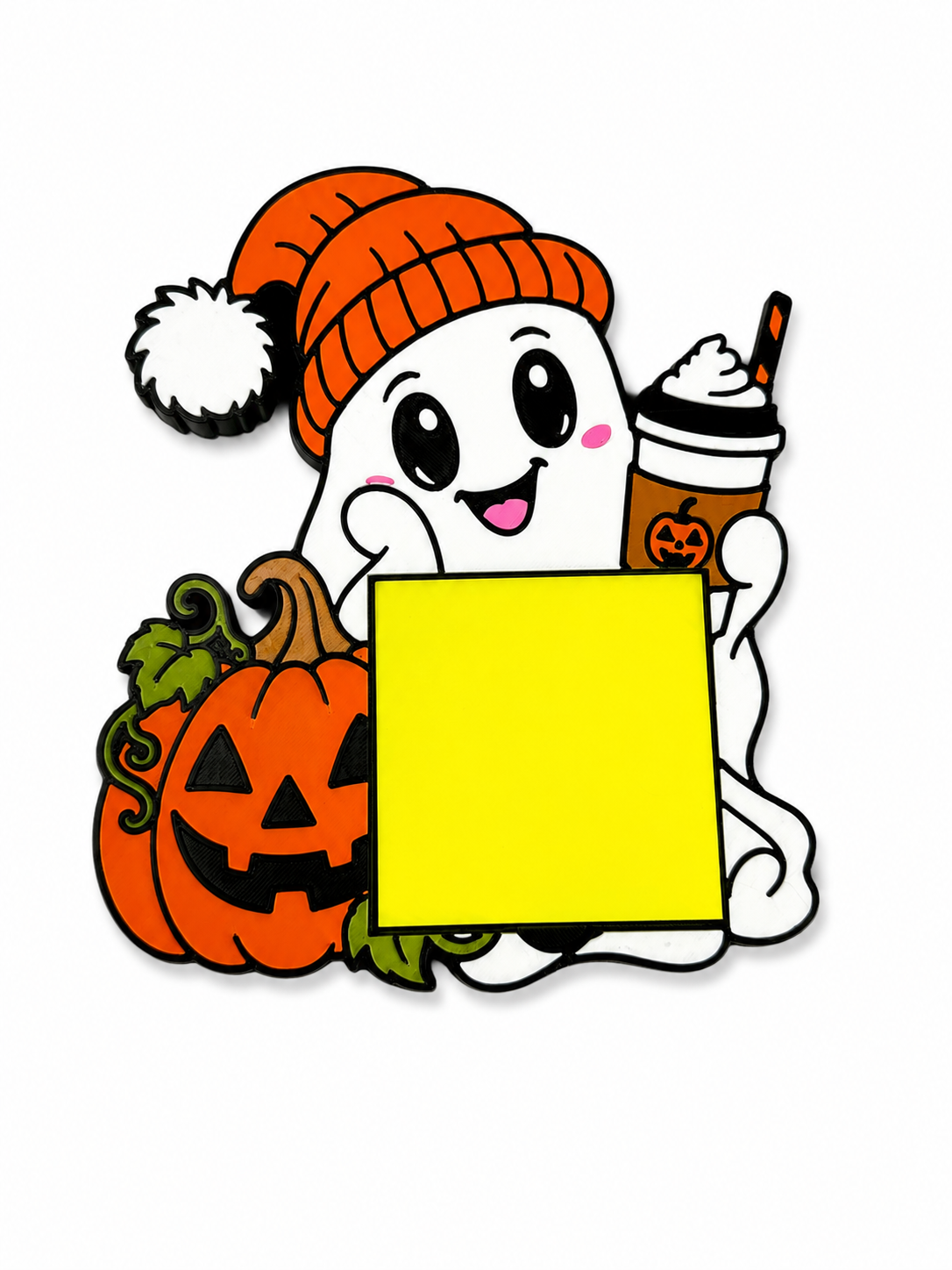 Ghost Sticky Note Holder with Coffee & Pumpkin | Fall Desk Decor | Halloween Office Decor | Post It Note Holder | Cute Ghost Gift