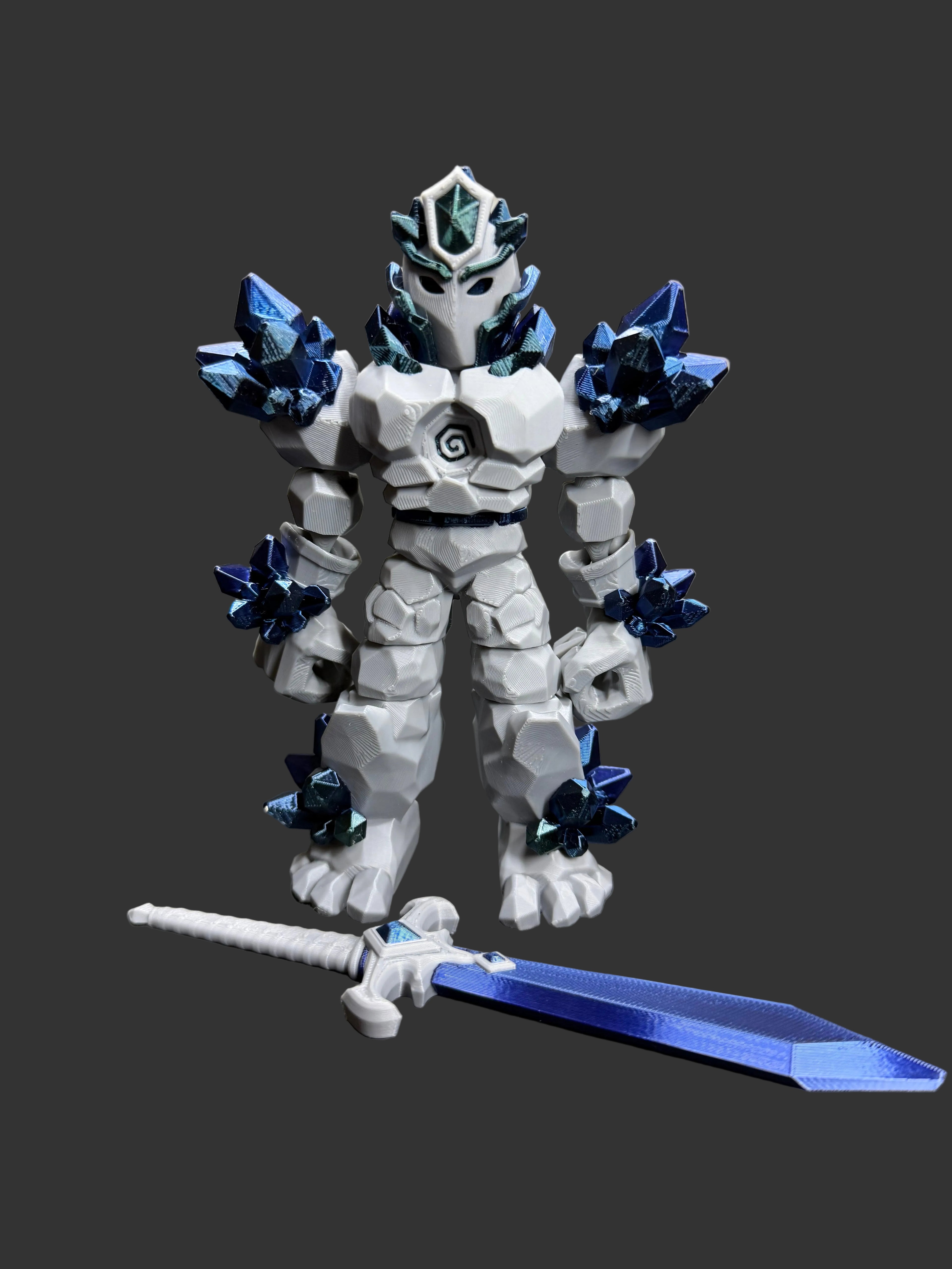 Crystal Warrior Articulated Flexi Figure – Ice Knight Poseable Dragon Guardian – 3D Printed Fantasy Collectible