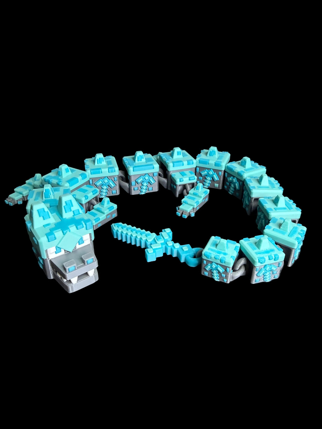 Block Style Pixel Dragon – 19 Inch and 9 Inch Articulated Fantasy Dragon Figure – Poseable 3D Printed Display