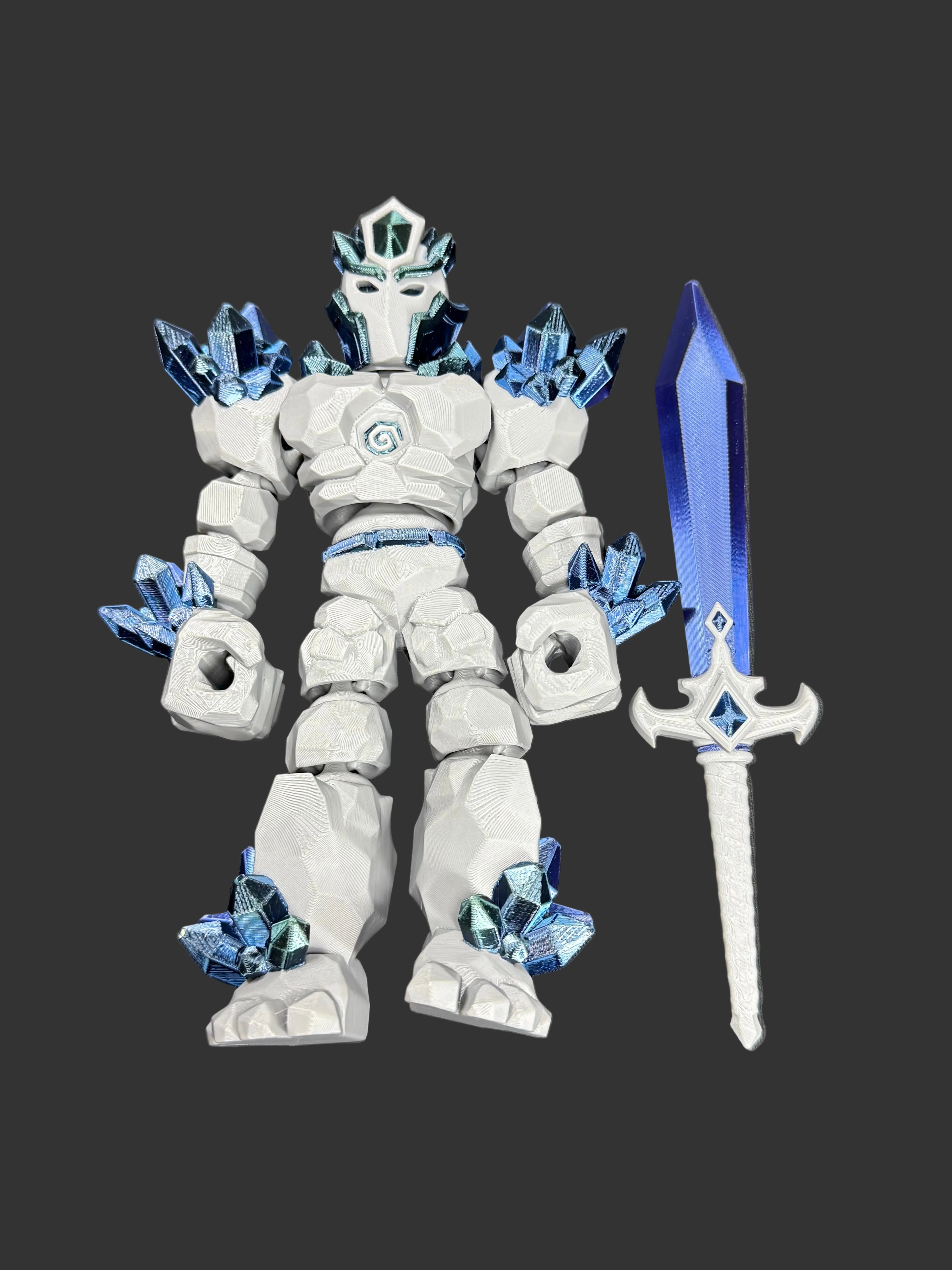 Crystal Warrior Articulated Flexi Figure – Ice Knight Poseable Dragon Guardian – 3D Printed Fantasy Collectible