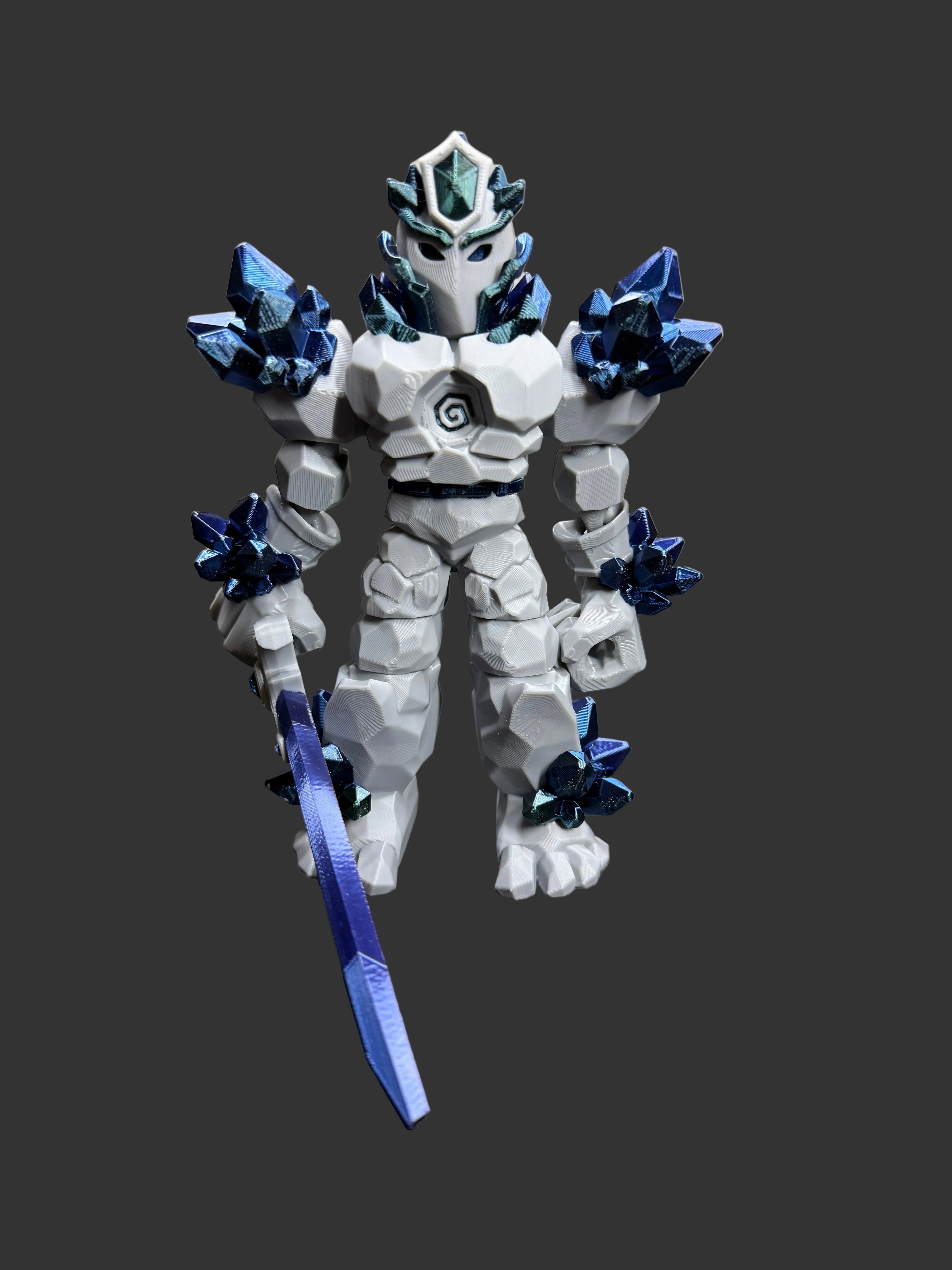 Crystal Warrior Articulated Flexi Figure – Ice Knight Poseable Dragon Guardian – 3D Printed Fantasy Collectible