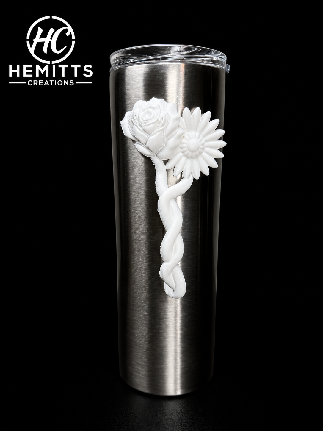 Rose & Daisy Tumbler Handle for Epoxy Tumblers – Floral Grip Handle