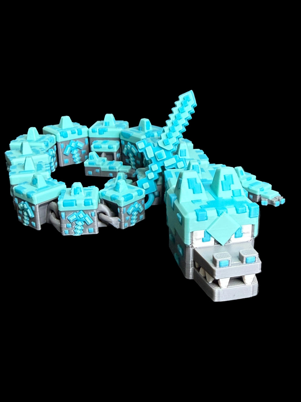 Block Style Pixel Dragon – 19 Inch and 9 Inch Articulated Fantasy Dragon Figure – Poseable 3D Printed Display