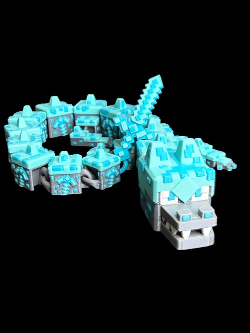 Block Style Pixel Dragon – 19 Inch and 9 Inch Articulated Fantasy Dragon Figure – Poseable 3D Printed Display