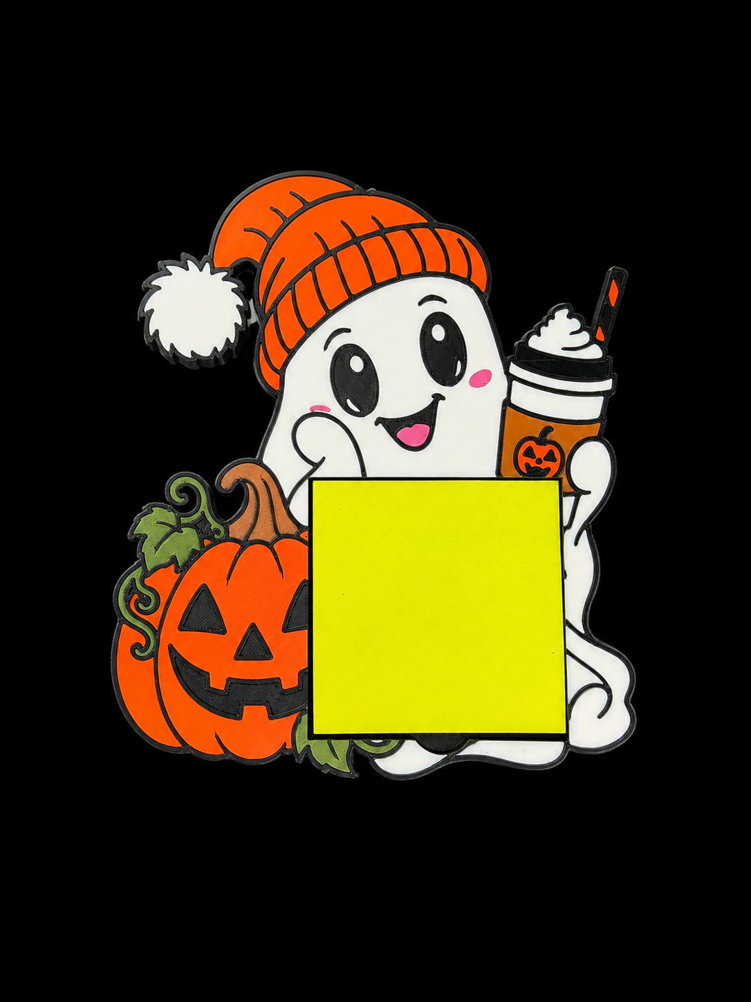Ghost Sticky Note Holder with Coffee & Pumpkin | Fall Desk Decor | Halloween Office Decor | Post It Note Holder | Cute Ghost Gift