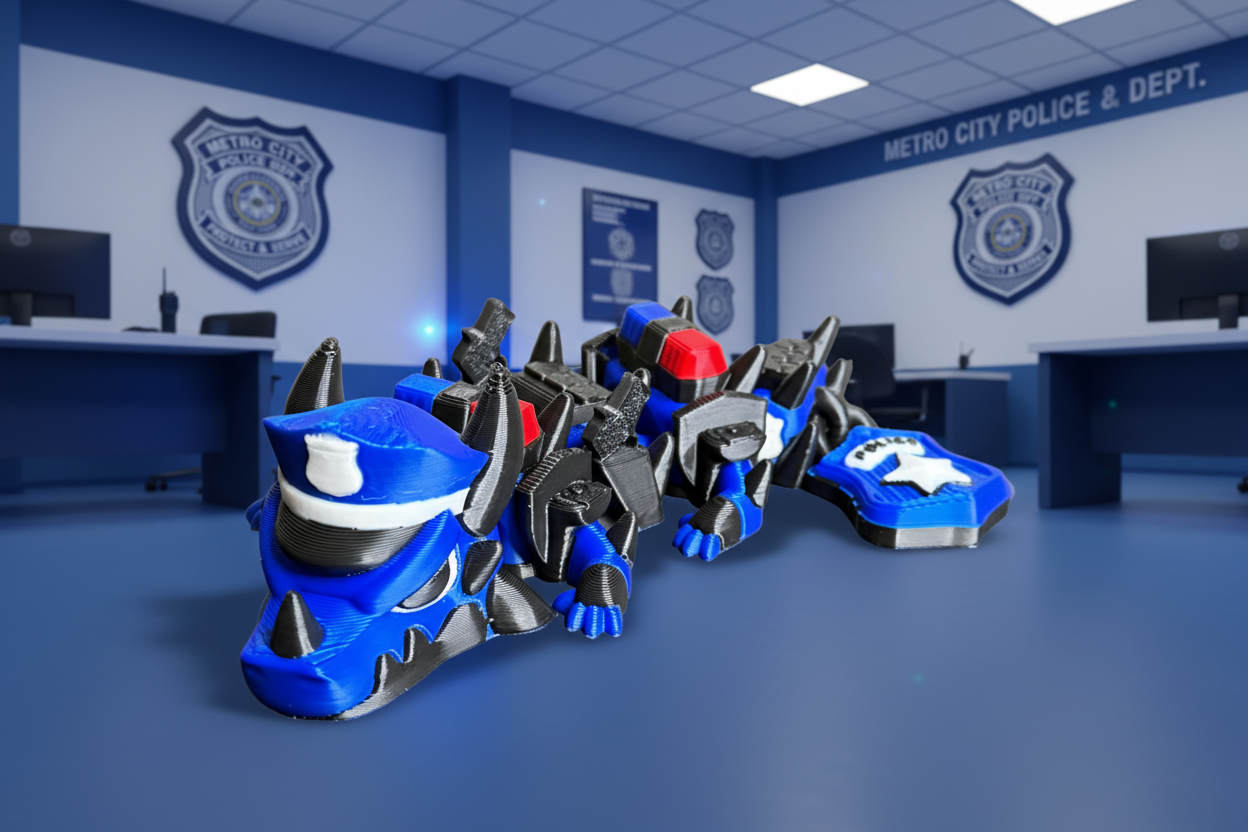 Police-Inspired Dragon – 3D Printed Collectible | Law Enforcement Tribute Dragon