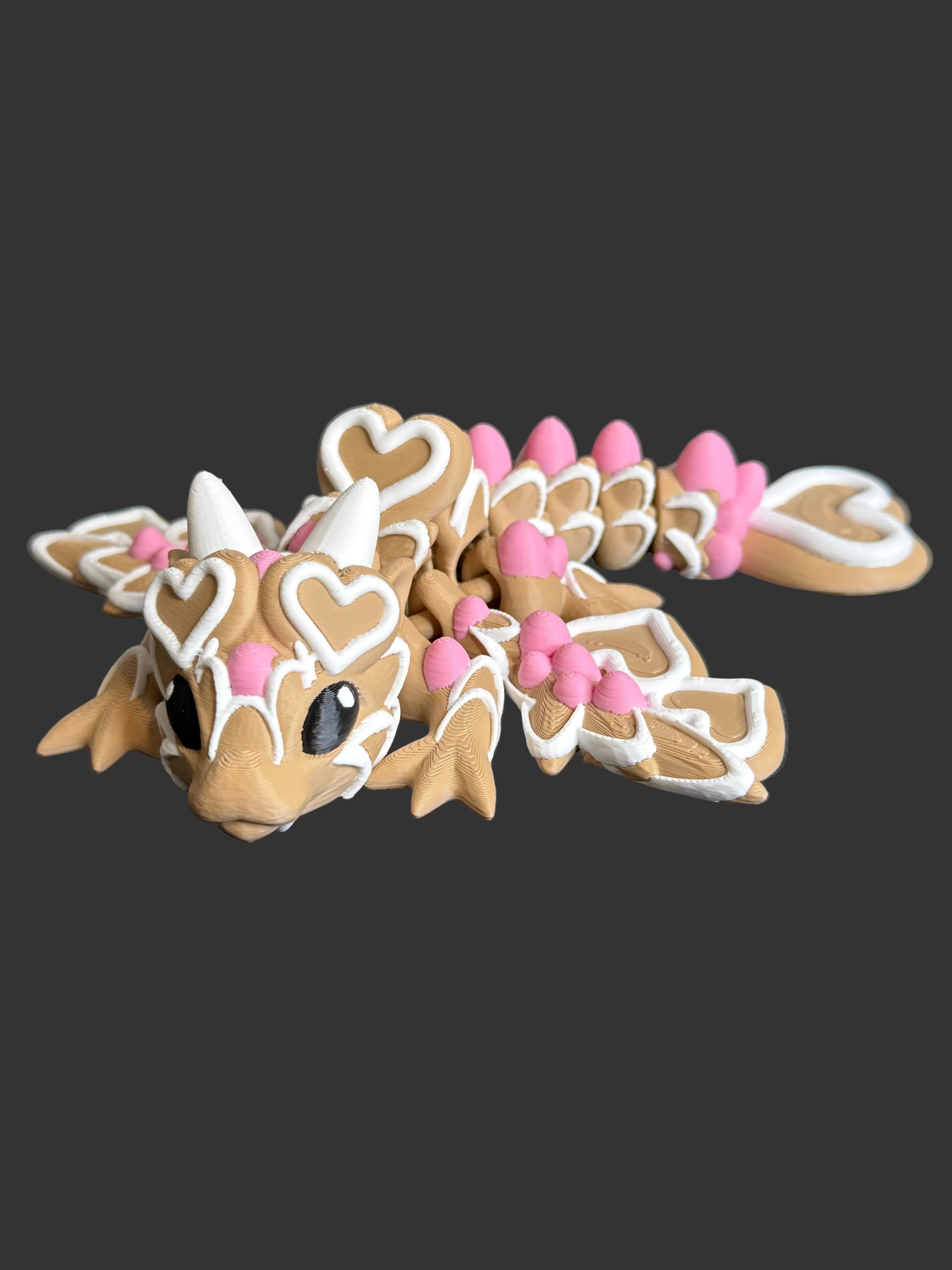 Cookie Dragon Figurine with Icing Hearts | Valentine Dragon | Dessert Decor | Sweet Fantasy Gift