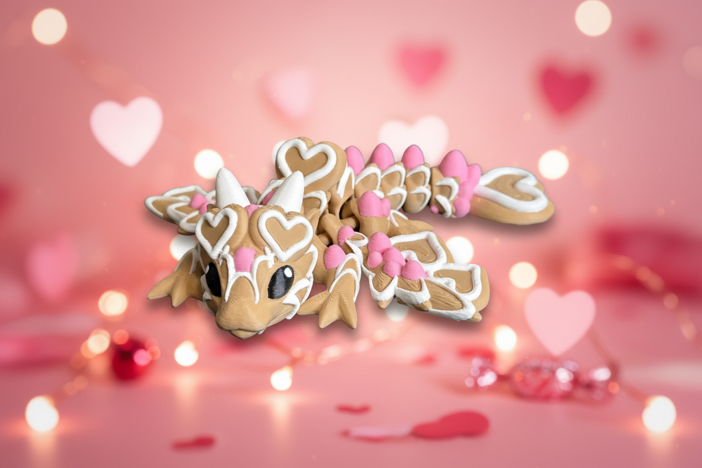 Cookie Dragon Figurine with Icing Hearts | Valentine Dragon | Dessert Decor | Sweet Fantasy Gift