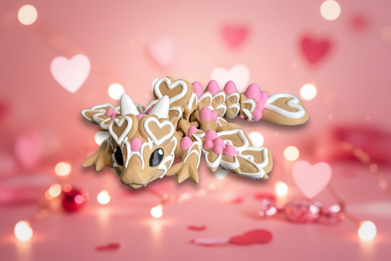 Cookie Dragon Figurine with Icing Hearts | Valentine Dragon | Dessert Decor | Sweet Fantasy Gift