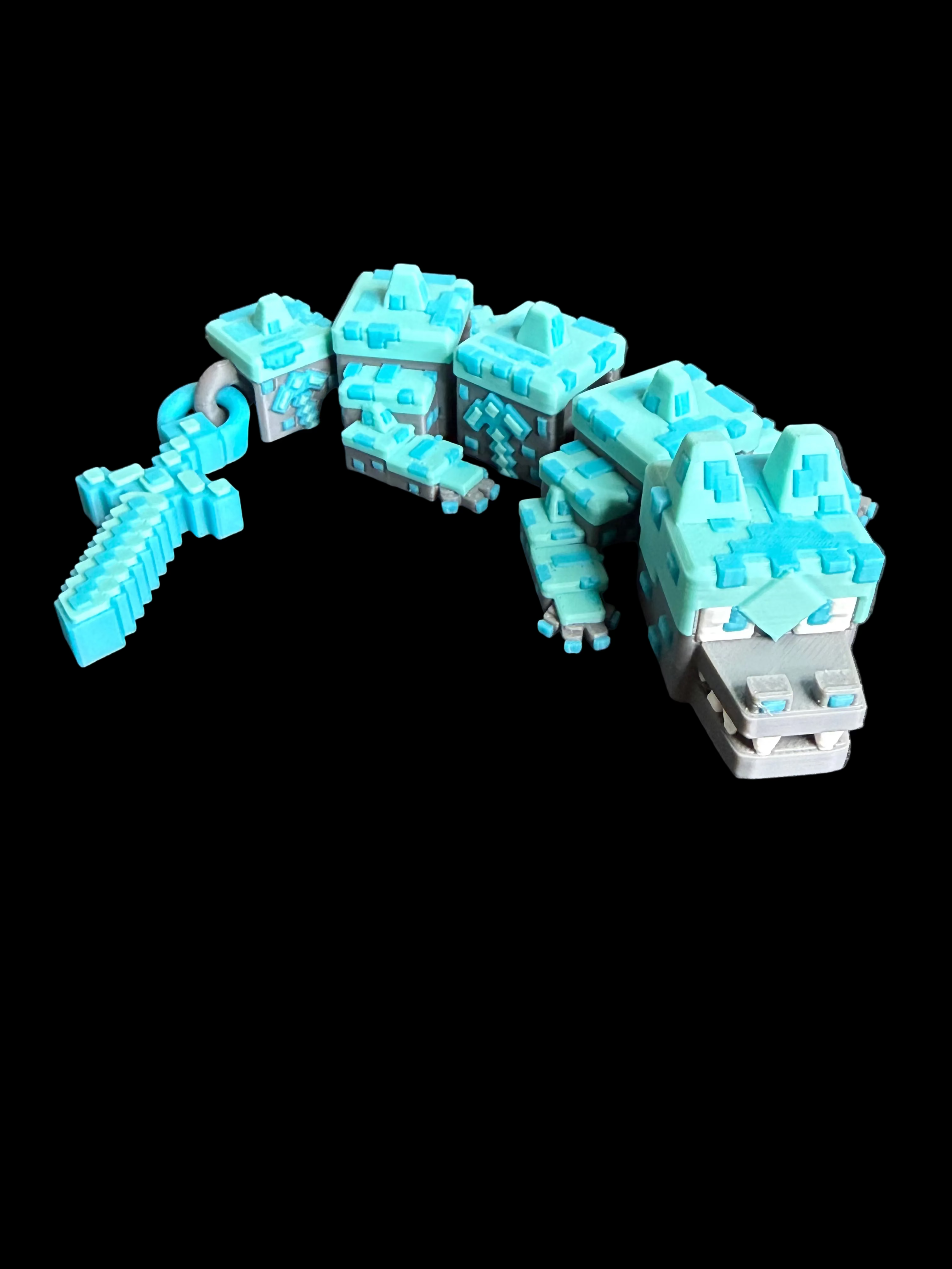 Block Style Pixel Dragon – 19 Inch and 9 Inch Articulated Fantasy Dragon Figure – Poseable 3D Printed Display