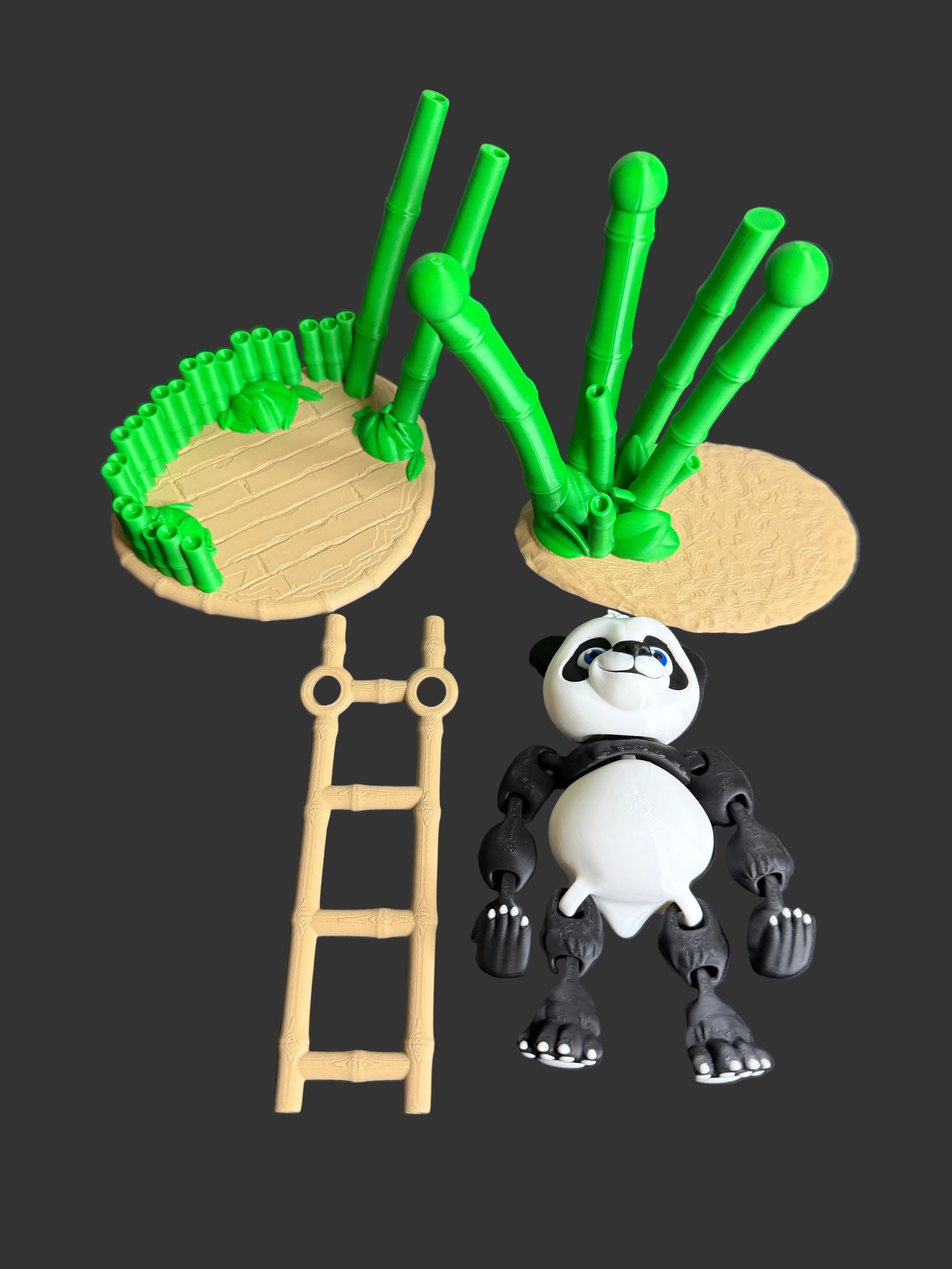 Panda with Bamboo Platform & Ladder – 3D Printed Panda Figurine Set