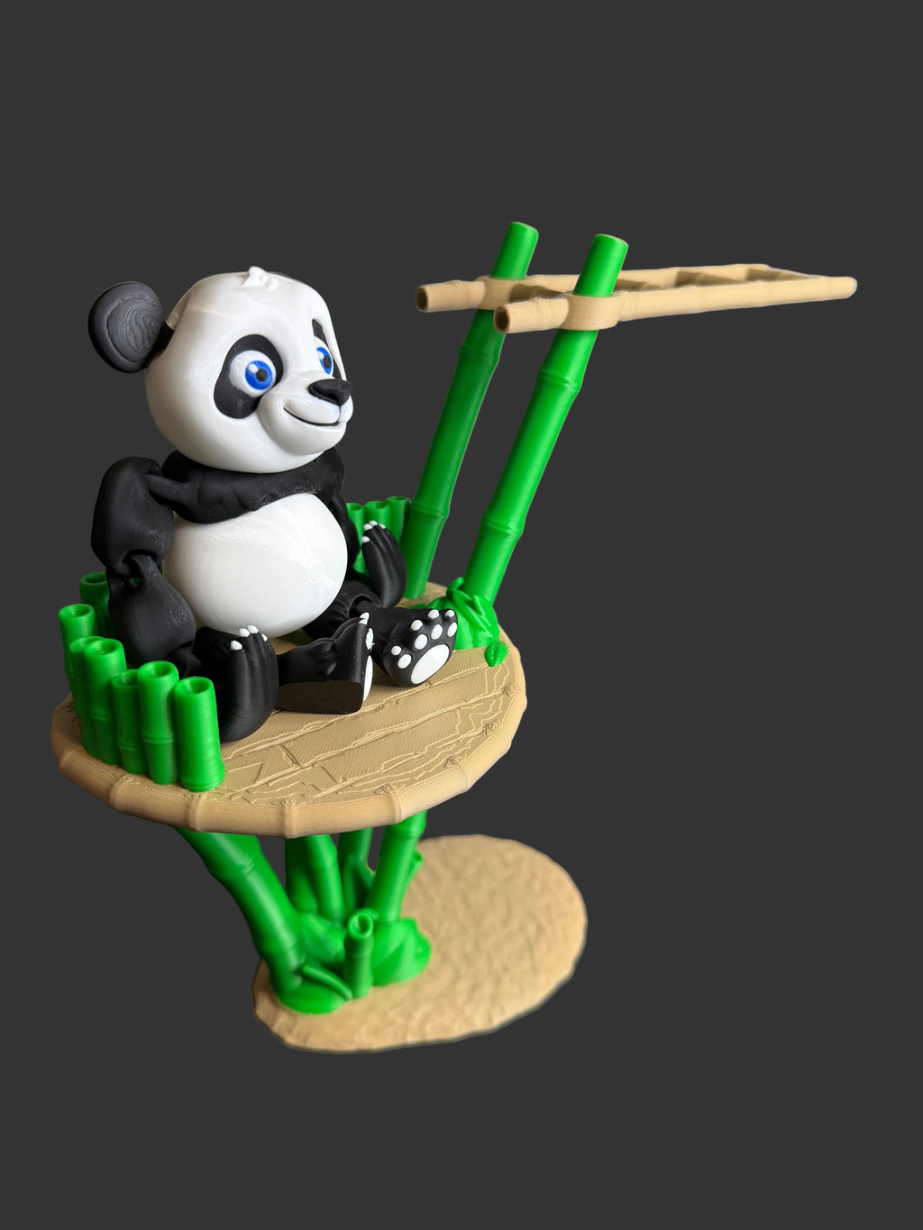 Panda with Bamboo Platform & Ladder – 3D Printed Panda Figurine Set