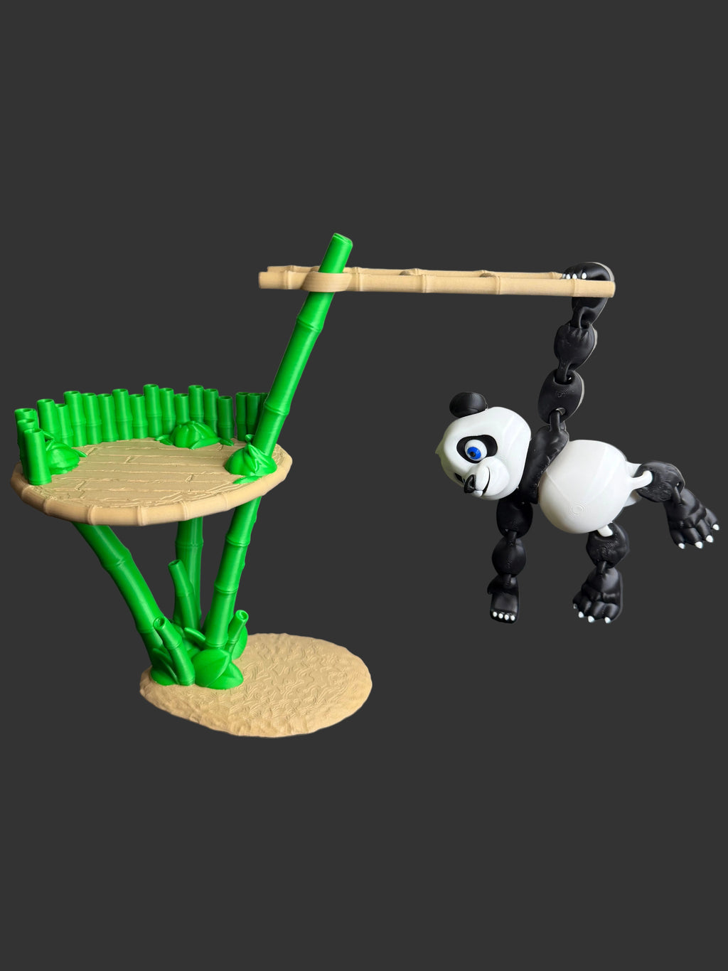 Panda with Bamboo Platform & Ladder – 3D Printed Panda Figurine Set