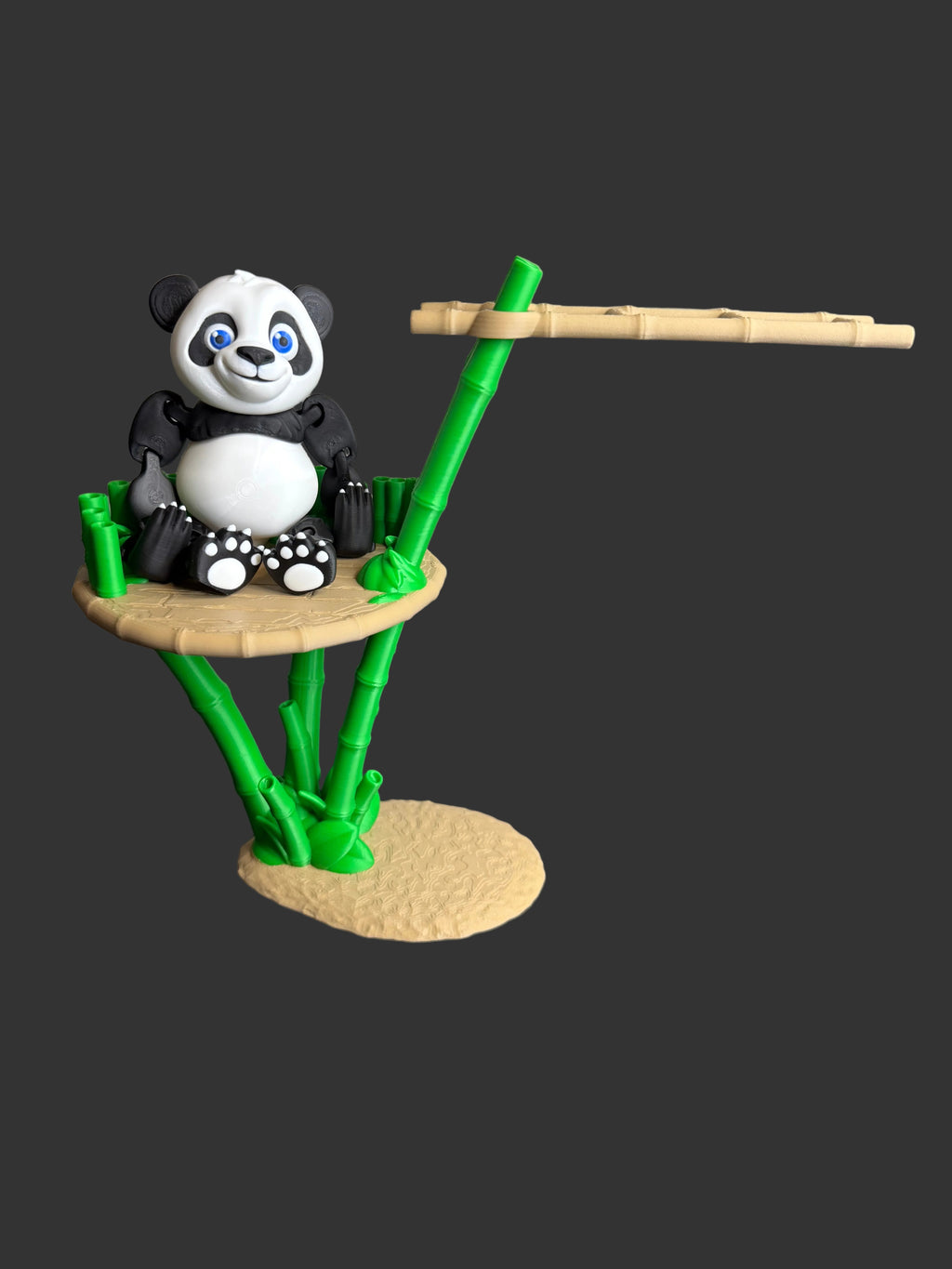 Panda with Bamboo Platform & Ladder – 3D Printed Panda Figurine Set